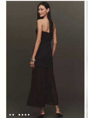 Anthropologie Navy Strapless Pleated Maxi Dress
